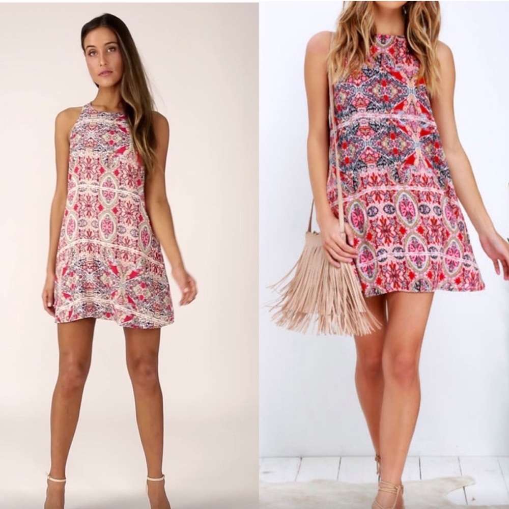 Lulu’s Major Red Tapestry Pattern Sleeveless Swing Dress